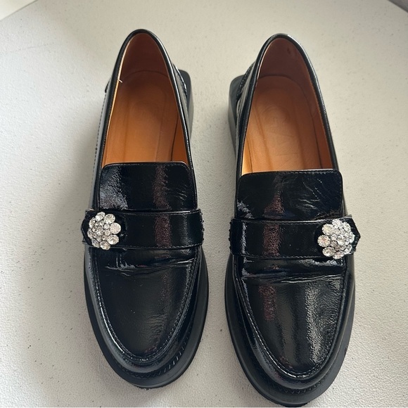 Ganni Jewel Loafers Black Patent Leather Crystal Embellished Chunky Lug - Picture 4 of 11